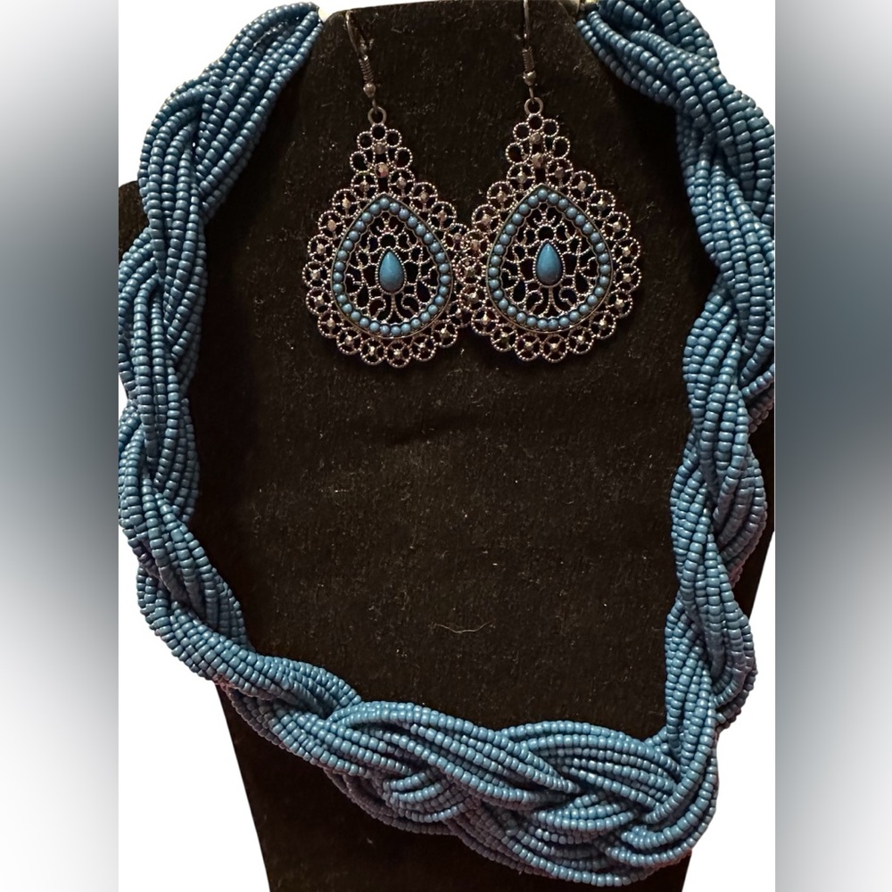 Paparazzi Blue Seed Bead Necklace and Earring Set
